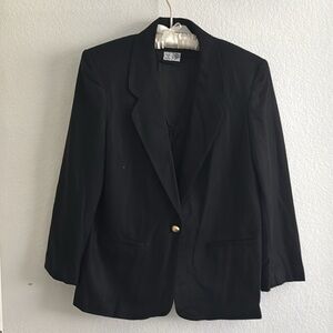 SAG HARBOR WOOL BLAZER BLACK POCKETS LINED GOLD BUTTON